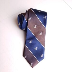 Club Room Mallard Duck Striped Silk Tie OS Navy Brown